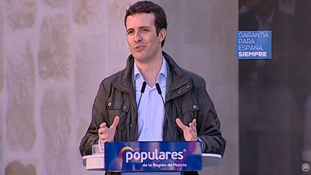Pablo Casado en un mitin en Cartagena, Murcia.