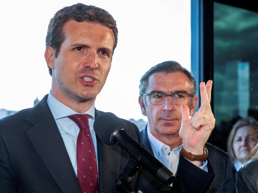 El presidente del PP, Pablo Casado, este miércoles en Zaragoza.