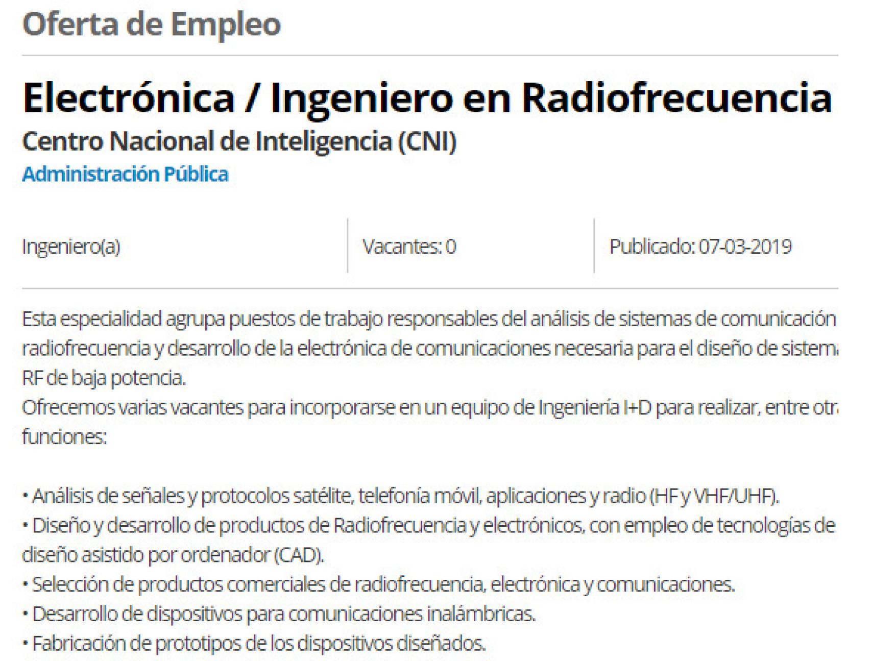 Falsa oferta de empleo publicada en nombre del CNI.