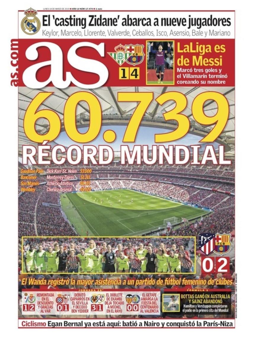 La portada del diario AS (18/03/2019)