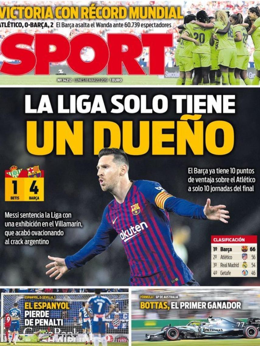 La portada del diario Sport (18/03/2019)
