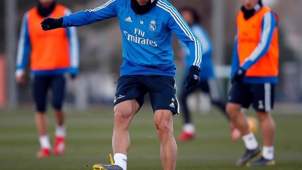 Marcos Llorente, en un entrenamiento del Real Madrid