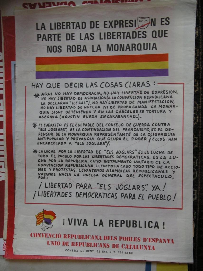 Uno de los viejos carteles por la libertad de expresión y a favor de la República.