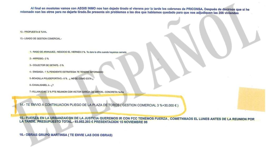 Correo electrónico entre los constructores donde aparece reflejada la supuesta comisión.