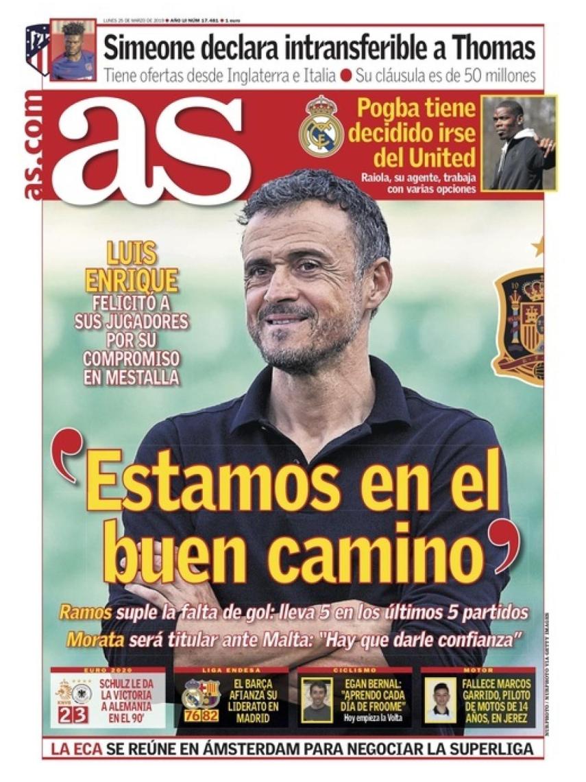 La portada del diario AS (25/03/2019)