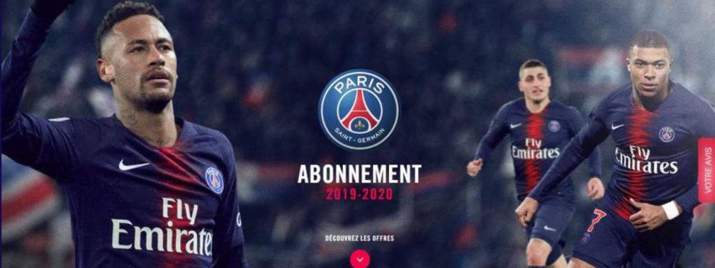 Página web del PSG, con Mbappé y Neymar protagonizando la campaña de abonos