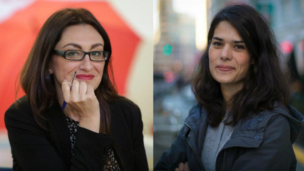 Sol Sánchez, candidata de IU a la Comunidad de Madrid, e Isa Serra, cabeza de lista por Podemos.