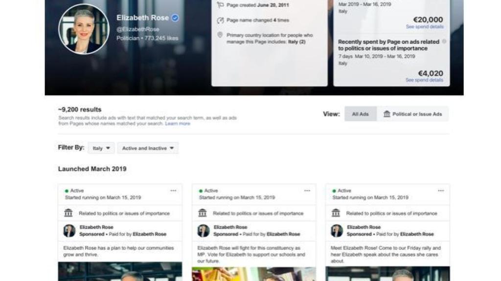 Ejemplo de anuncios políticos de Facebook