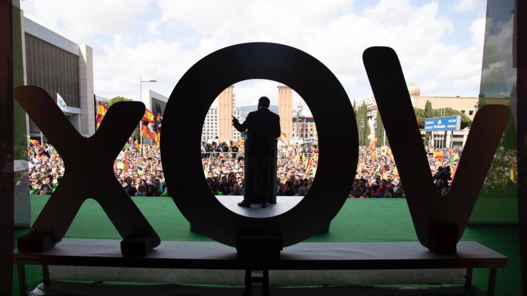 Santiago Abascal, durante el acto de hoy en Barcelona.