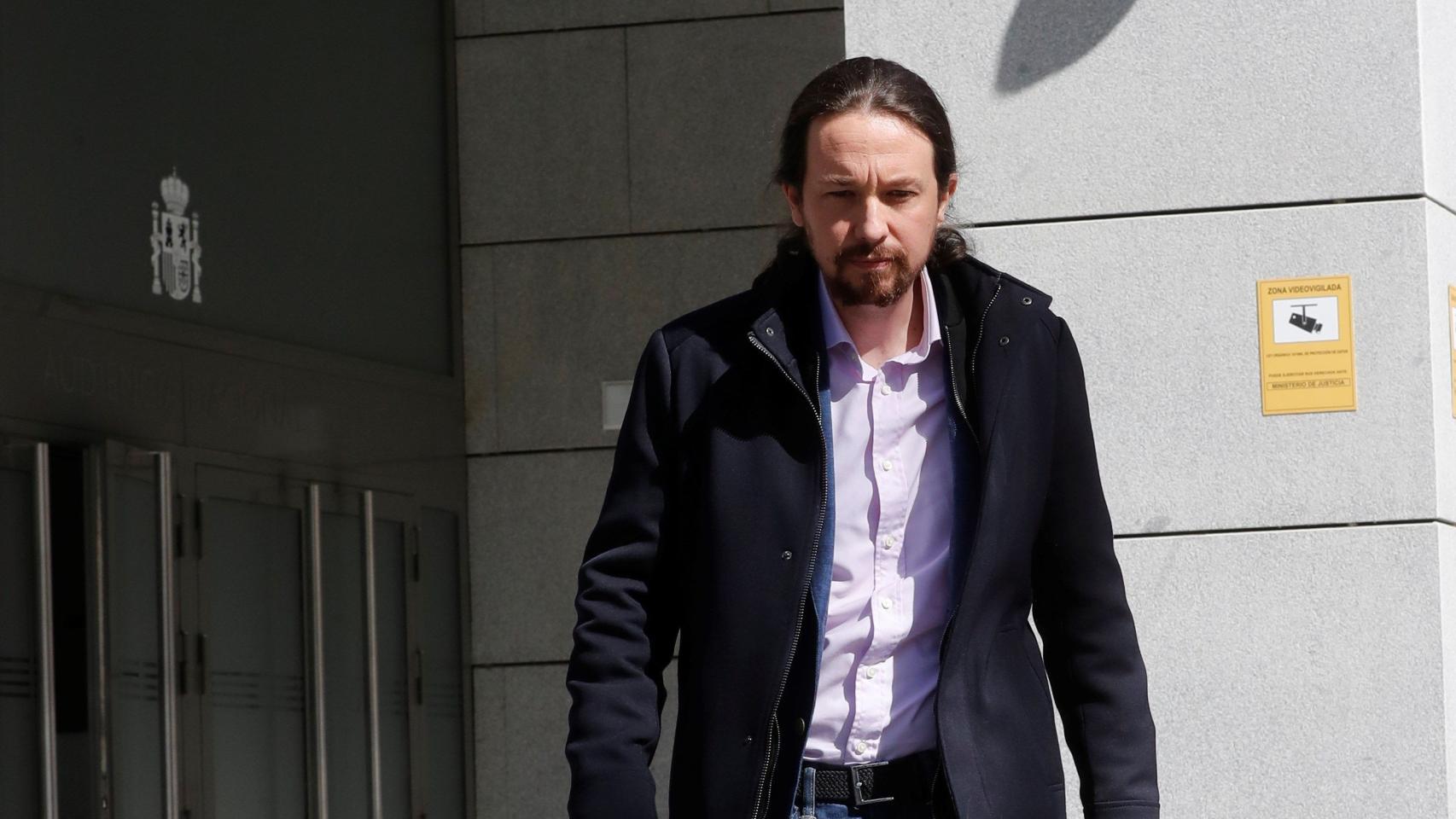 Pablo Iglesias, saliendo de prestar declaración en la Audiencia Nacional.