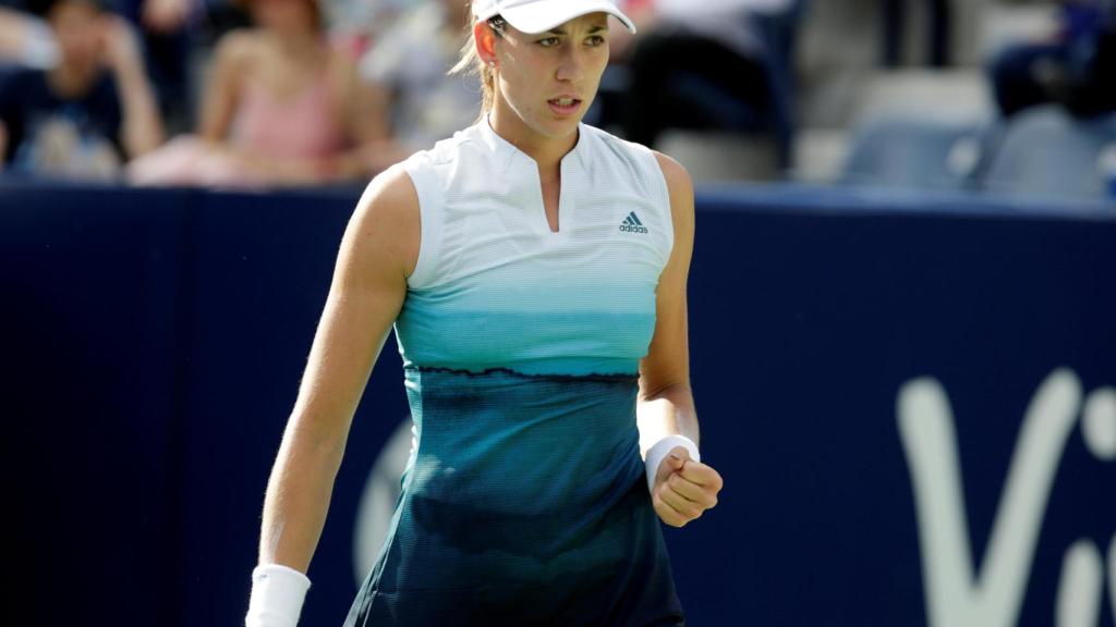 Muguruza celebra un punto durante la final contra Azarenka