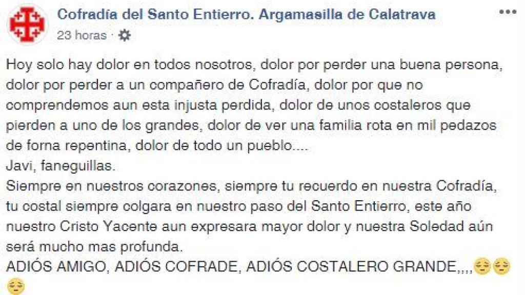 Texto dedicado a Javier por sus compañeros de la Cofradía.