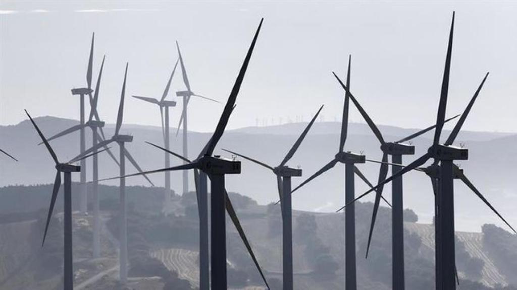 Vista aérea de un parque eólico, en una imagen de archivo.