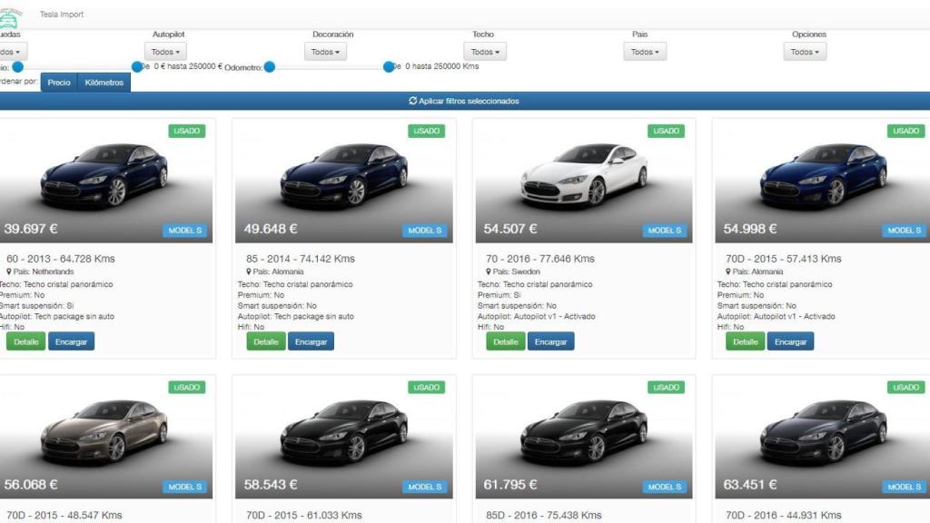 Buscador de vehículos de segunda mano de Tesla Import