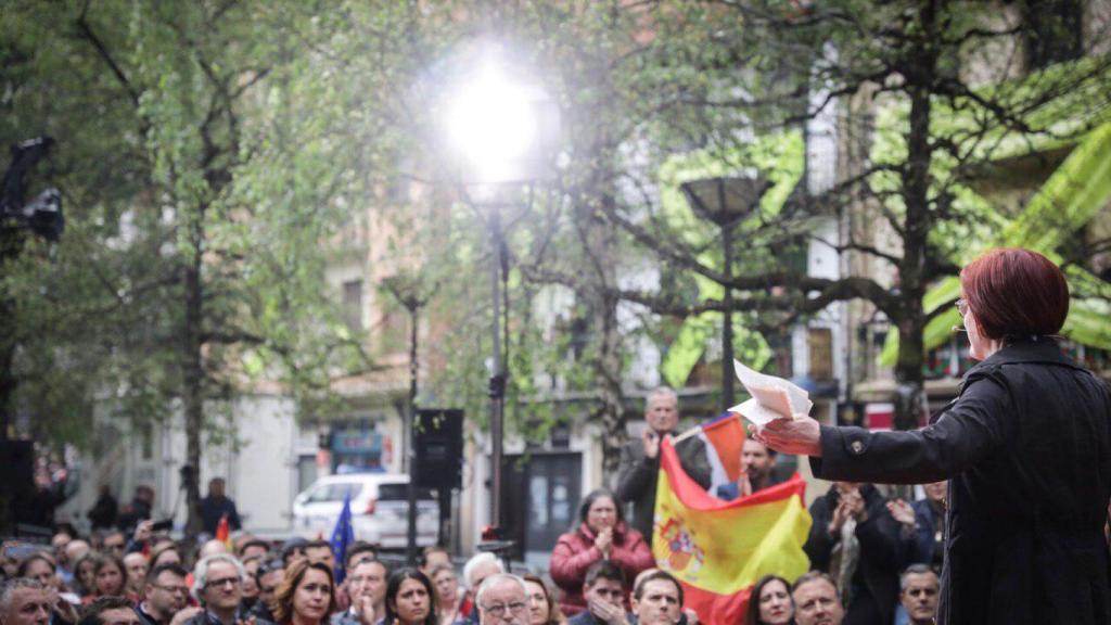 Maite Pagaza, durante su discurso en Rentería.
