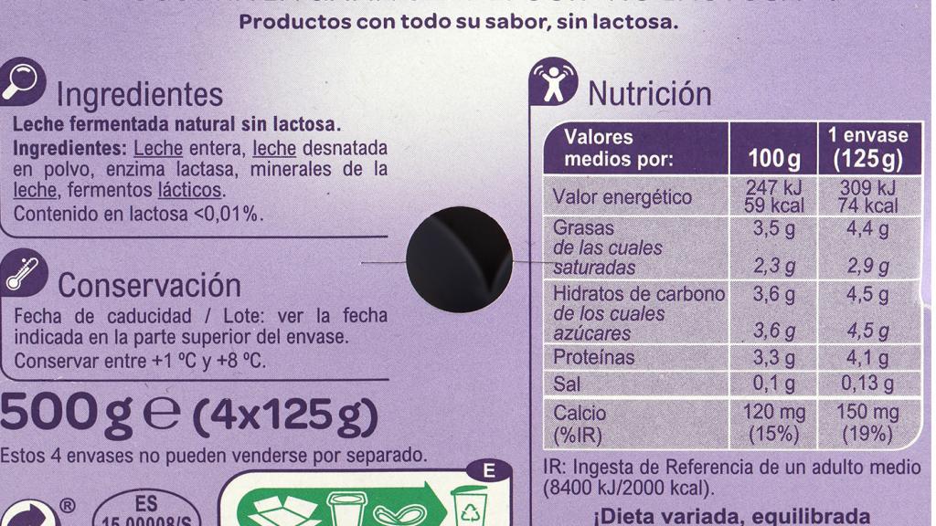 Yogur sin lactosa con leche en polvo como añadido.