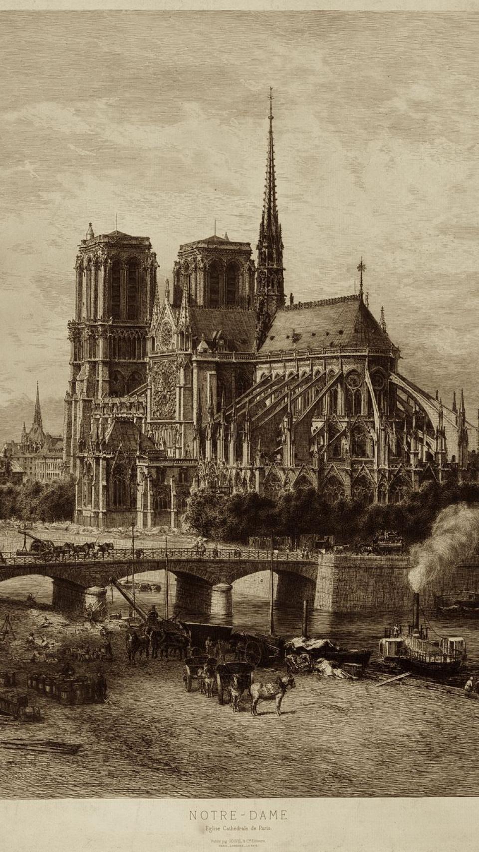 Grabado de la catedral de Notre Dame.