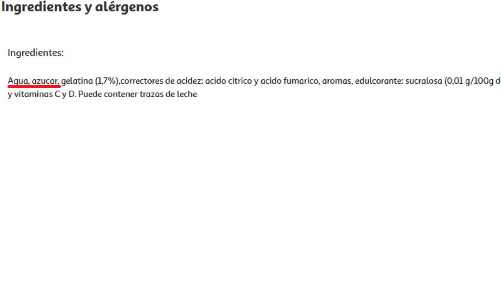 Gelatina con azúcares añadidos y este mismo como segundo ingrediente.