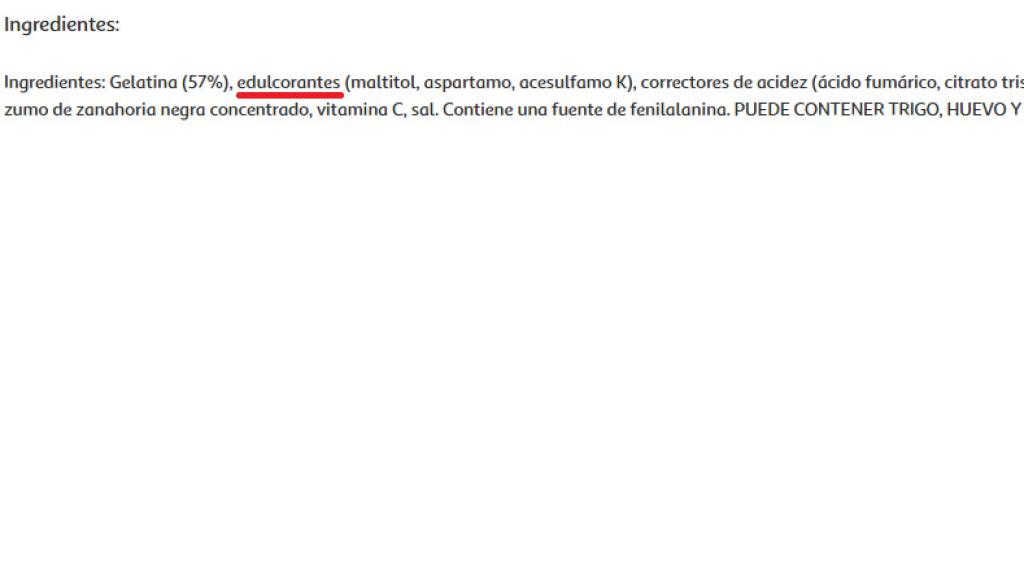 Gelatina con edulcorantes