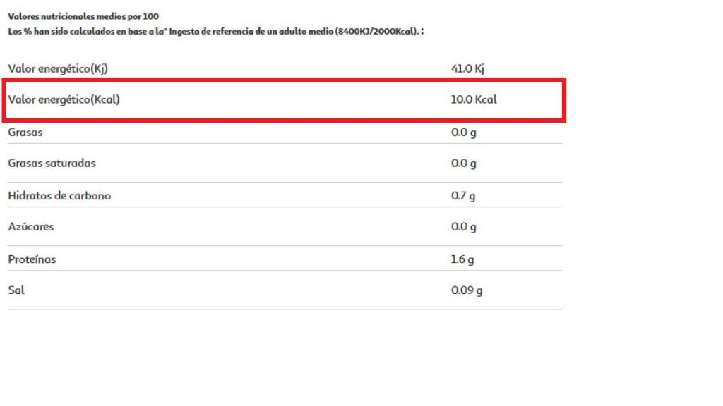 Gelatina con un valor energético de diez calorías.