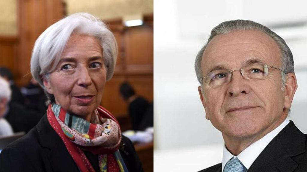 Christine Lagarde, directora gerente del FMI e Isidro Fainé, expresidente de Caixabank.