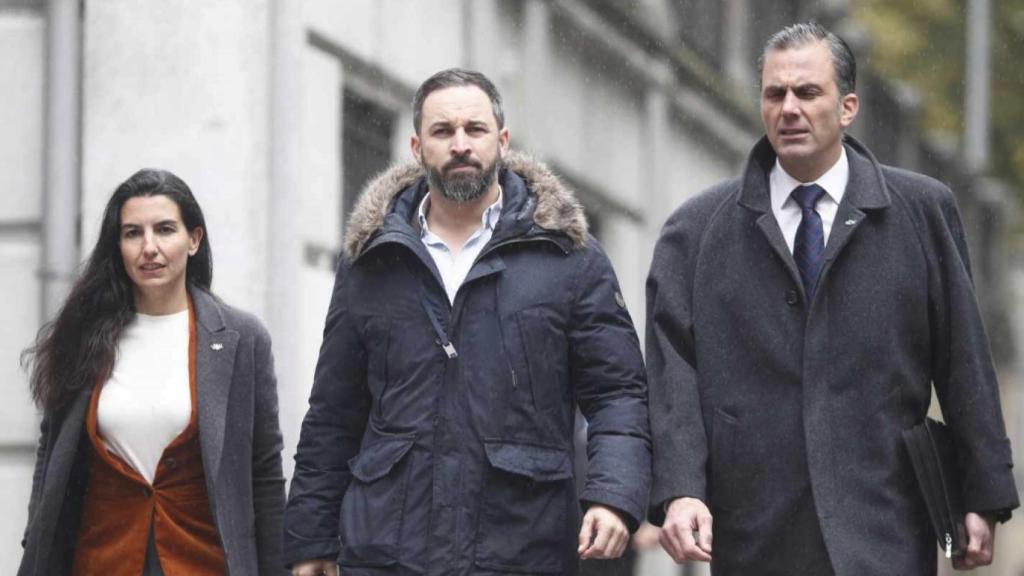 Rocío Monasterio, Santiago Abascal y Javier Ortega Smith, en una imagen de archivo.