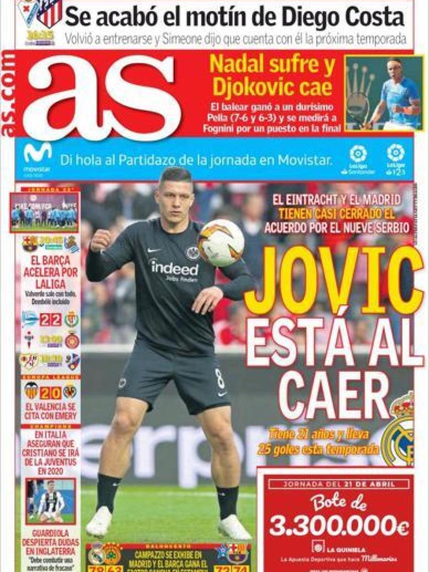 La portada del diario AS (20/04/2019)