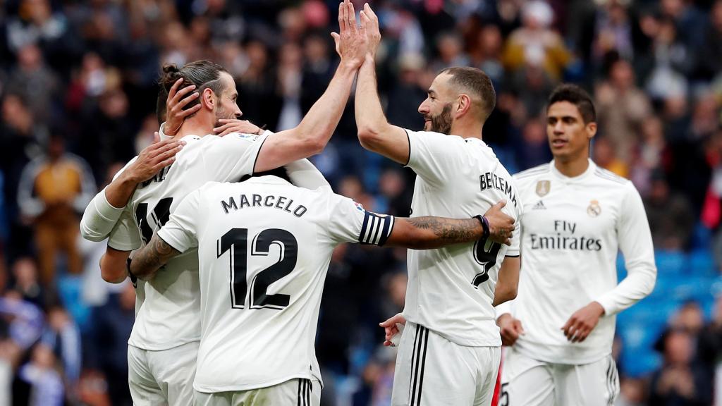 Los jugadores del Real Madrid celebran la victoria ante el Athletic