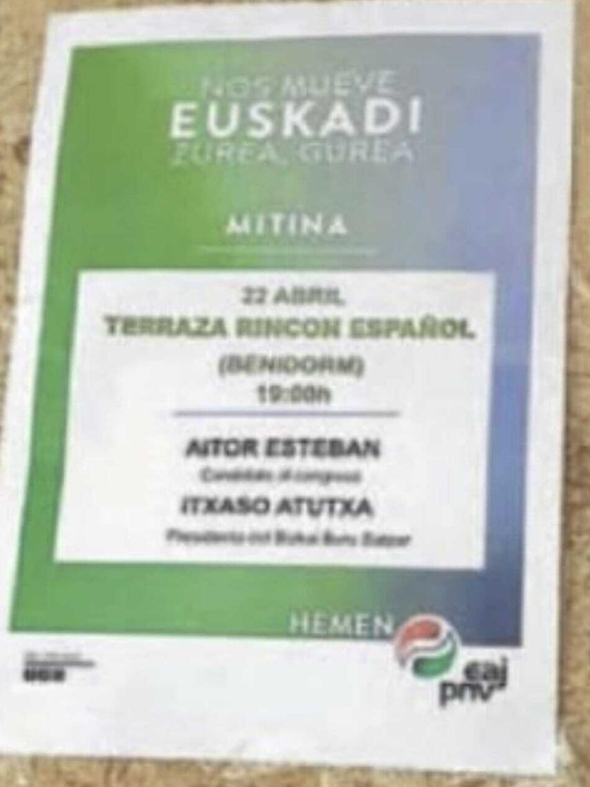 El cartel que informa del mitin