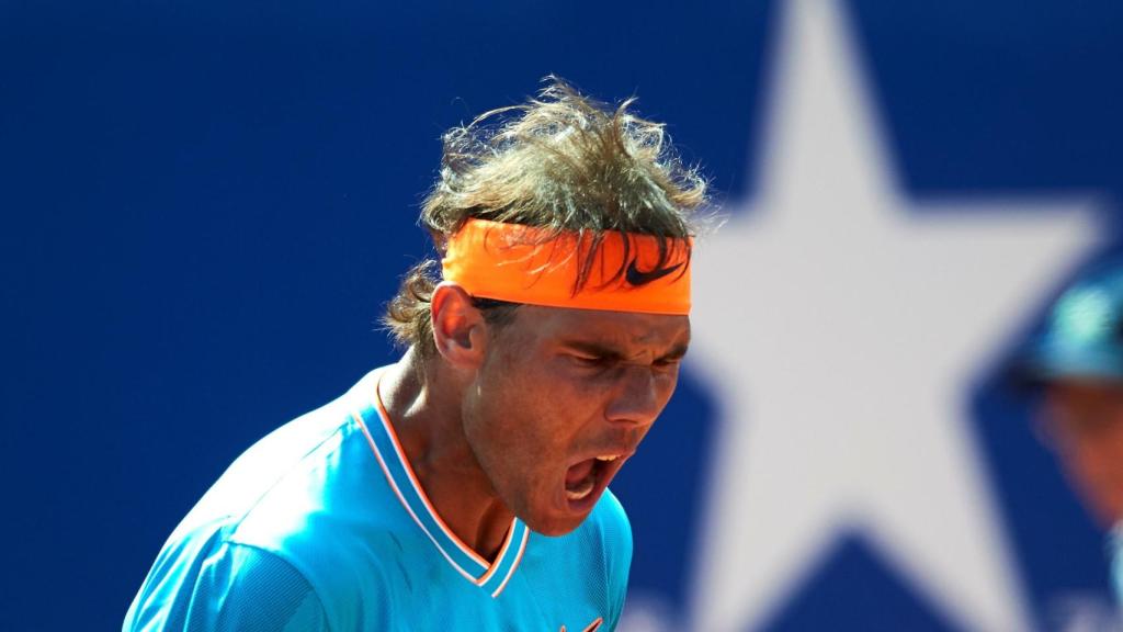 Nadal, celebrando un punto en su partido ante Mayer en Barcelona.