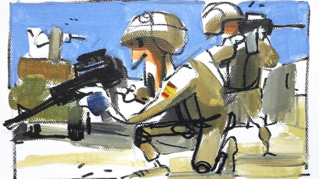 Ilustración: José Manuel Esteban para el blog `Misión: recoger el cuerpo de un compañero caído´.