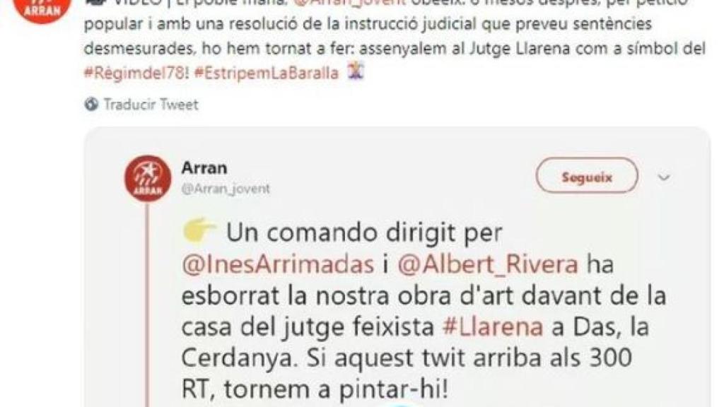 Arran presume e atacar al juez Llarena.