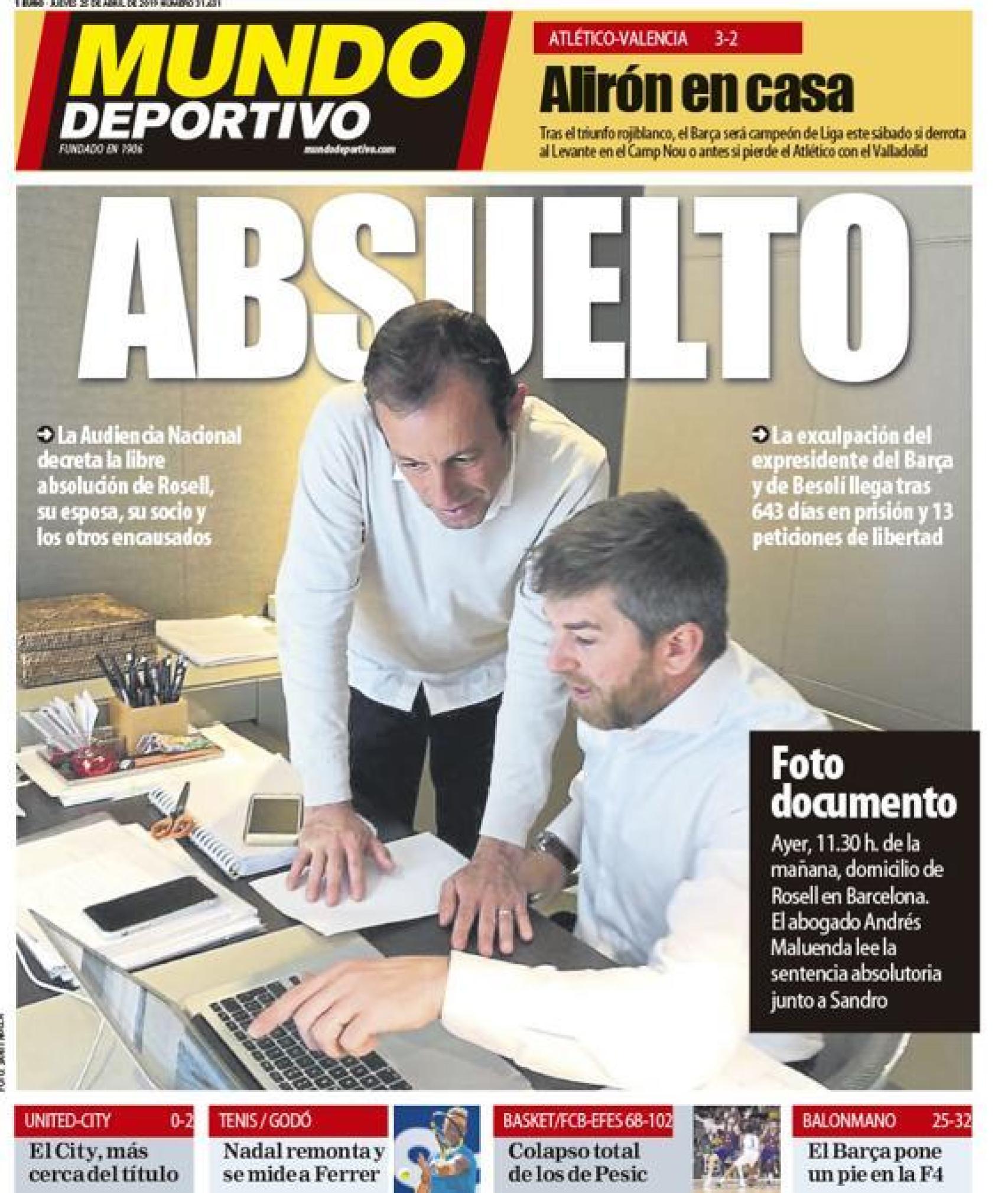 La portada del diario Mundo Deportivo (25/04/2019)