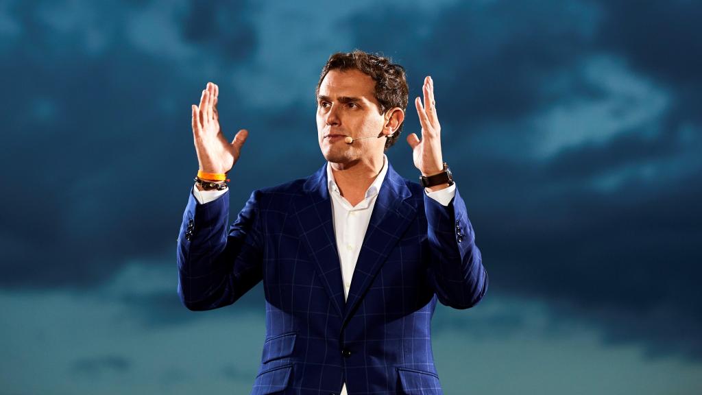 Albert Rivera, durante el acto de ayer en la Barceloneta.