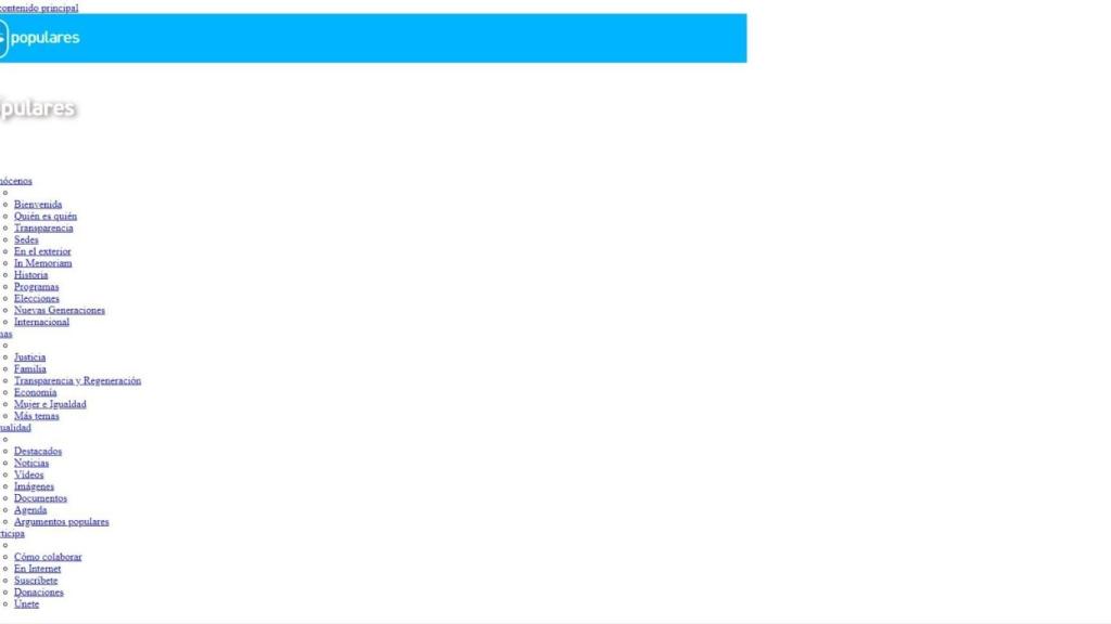 La interfaz de la página web del PP.