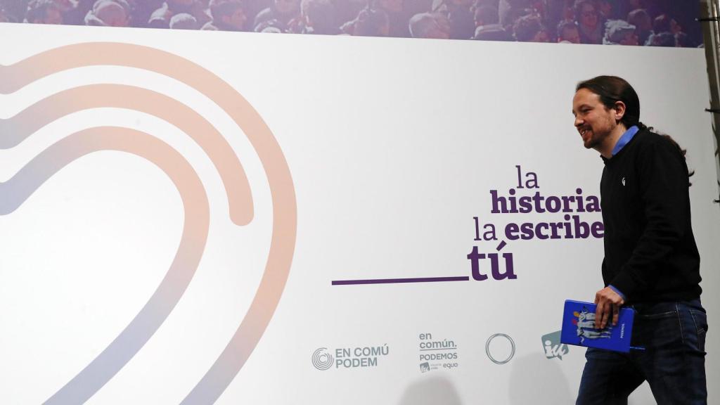 Pablo Iglesias, secretario general de Podemos, en la noche electoral del 28-A.