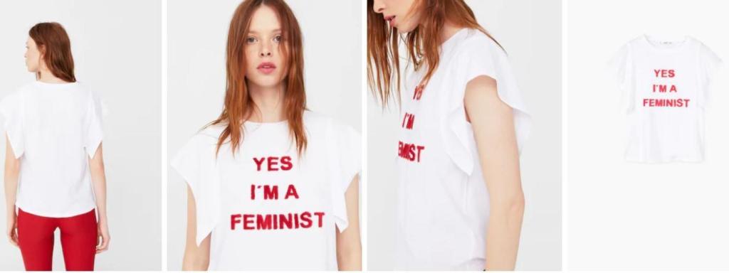 Modelo de Mango con la camiseta del empoderamiento de la mujer.