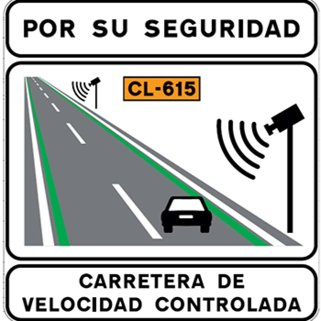 Señal que advierte del tramo con radar dentro de las líneas verdes. Foto: DGT