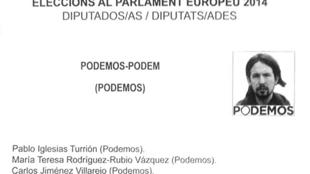 Papeleta de Podemos en las elecciones europeas de 2014