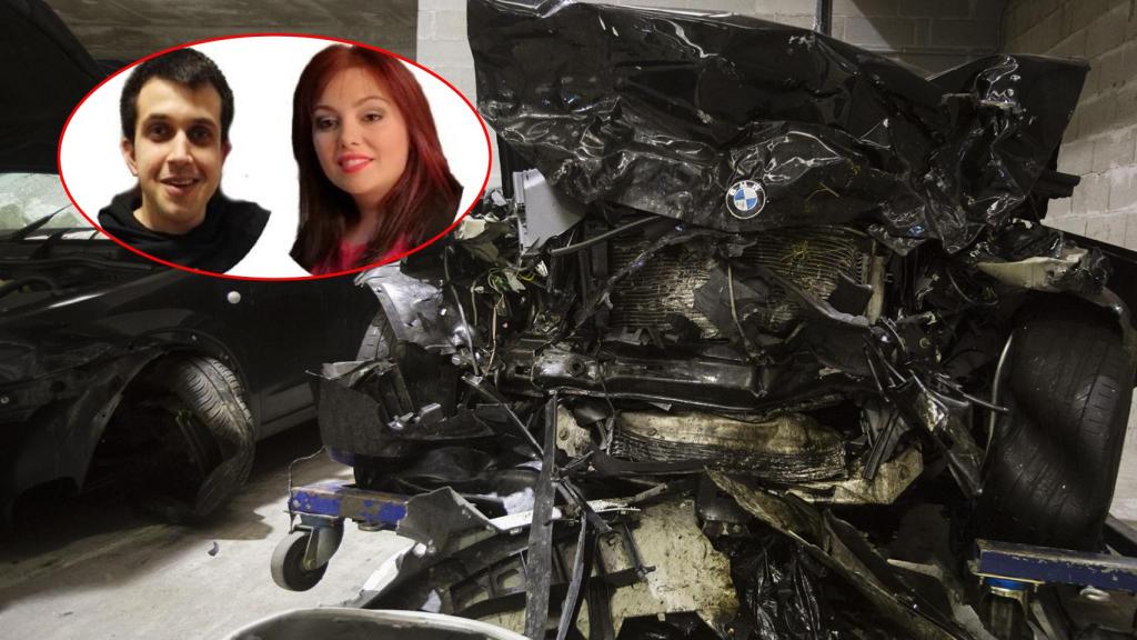 A la derecha, el estado en el que quedó el BMW de Pilar. A la izquierda, las dos víctimas del accidente, Sara y Abraham.