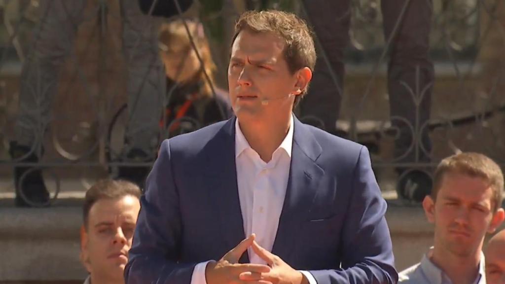 Albert Rivera, de mitin en la plaza de Chamberí de Madrid.