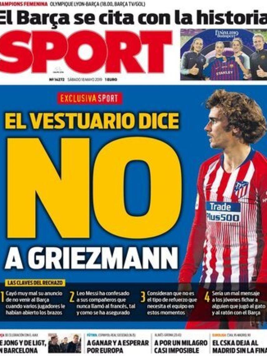 La portada del diario Sport (18/05/2019)