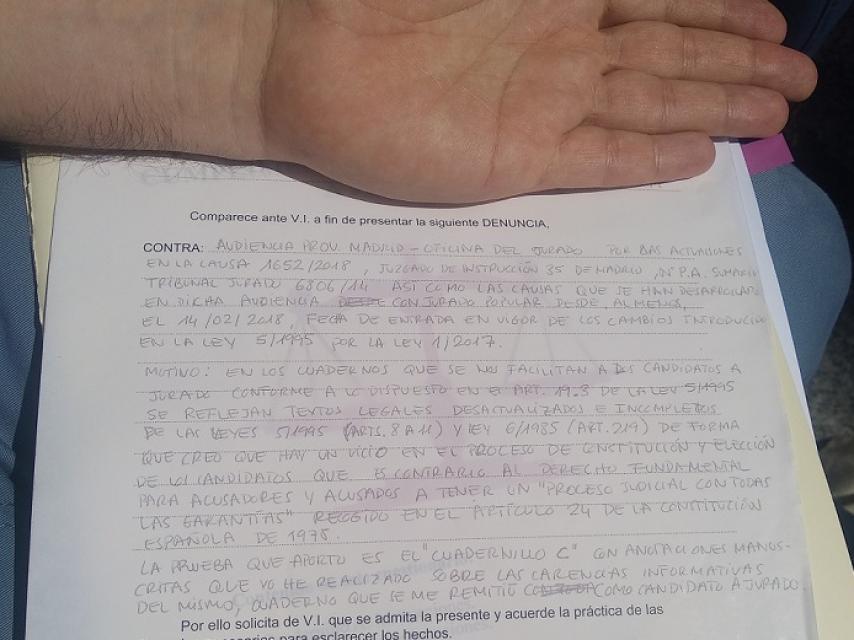 Denuncia de uno de los miembros del Jurado Popular para un juicio de la Audiencia de Madrid.