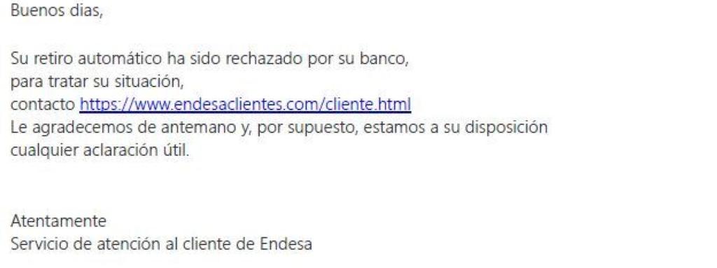 Modelo de phising compartido por Endesa