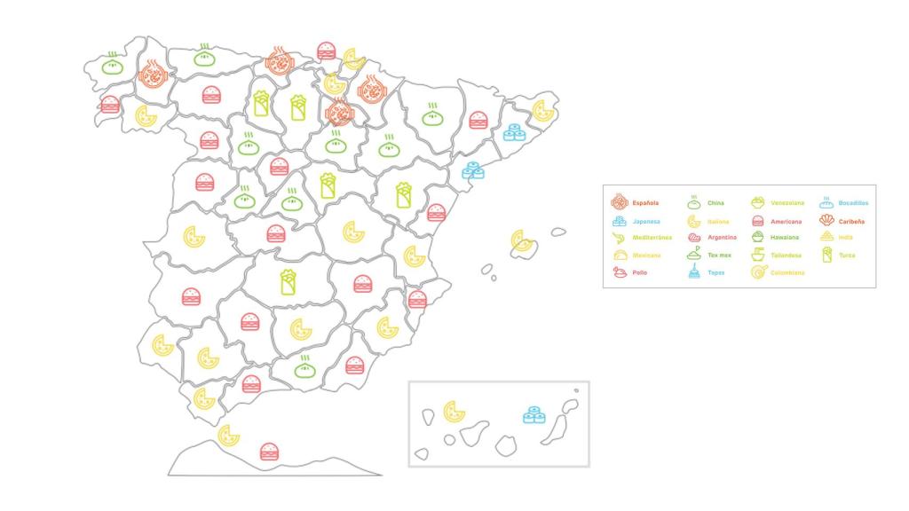 Tipos de cocina más pedidos, por provincias.