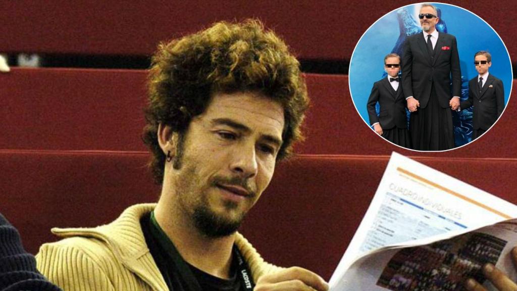 Nacho Palau, Miguel Bosé y sus hijos en un montaje de Jaleos.