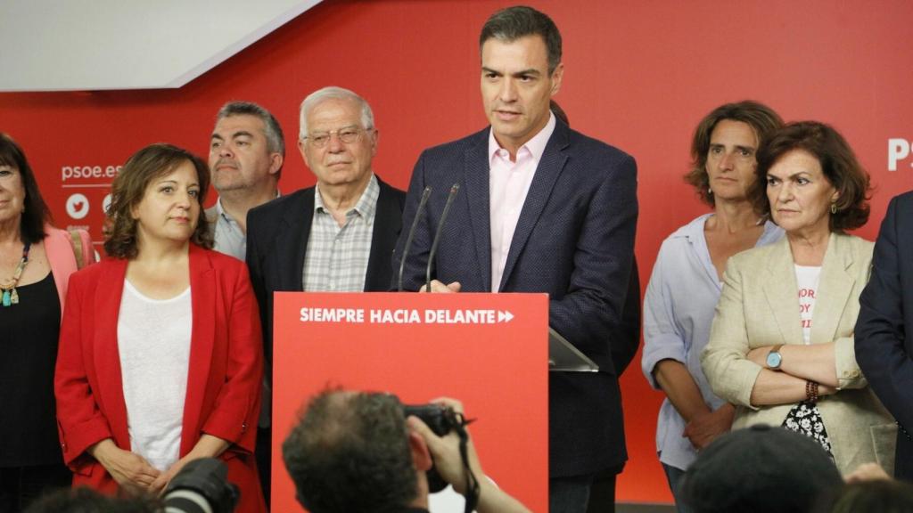 Pedro Sánchez, en la noche del domingo al valorar los resultados en Ferraz.