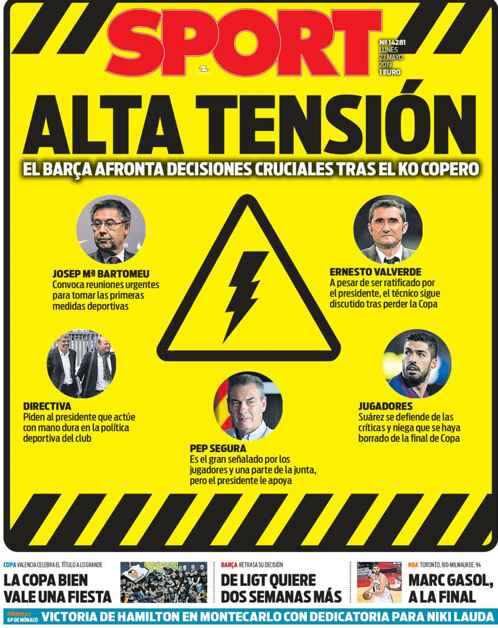 Portada diario Sport (27/05/2019).