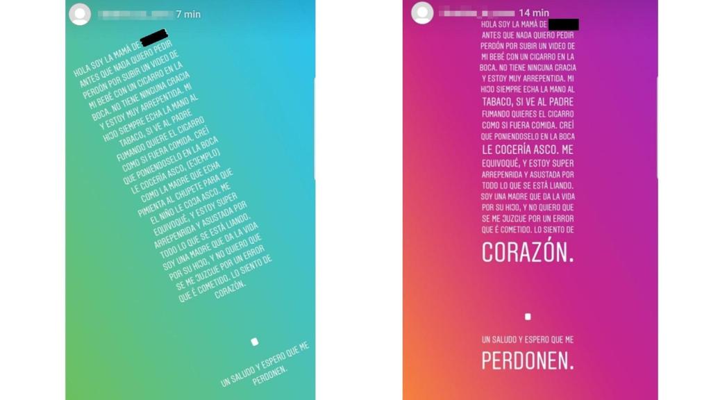 Mensaje de disculpas de la madre a través de las redes sociales.