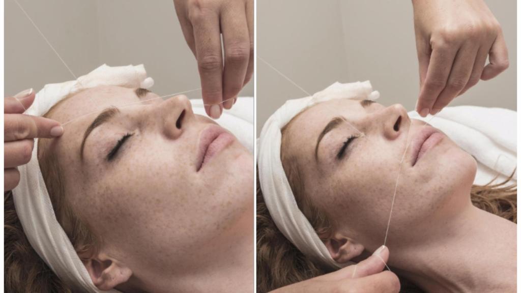 Depilación con hilo en cejas y bigote